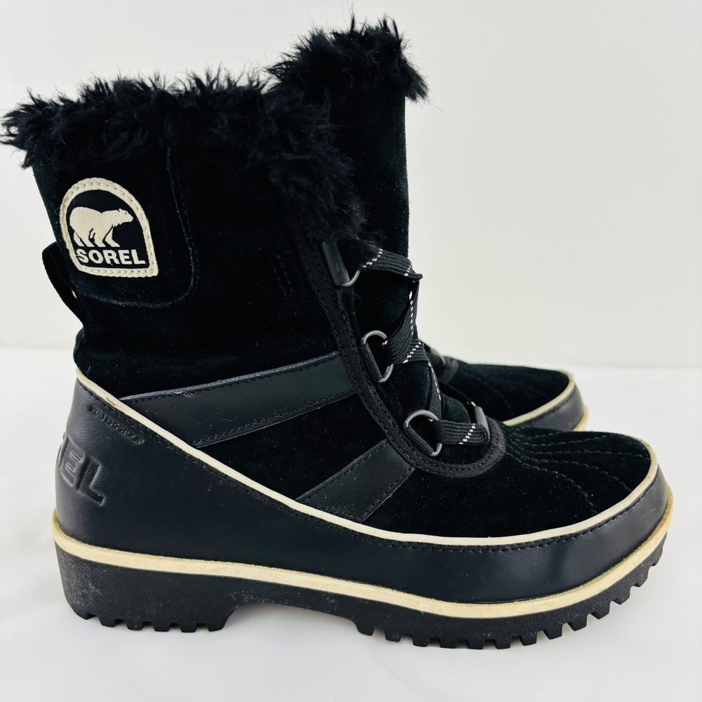 Sorel Tofino Black Suede Waterproof Faux Fur Winter Boots NL2089-010 Womens 7